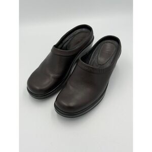 Dansko Dark Brown Leather Clogs Mules EU 38 Made in Portugal Comfort Work Shoes
